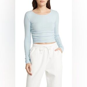 NWT - ALO Yoga - Gather Long Sleeve Rib Crop Top - Chalk Blue